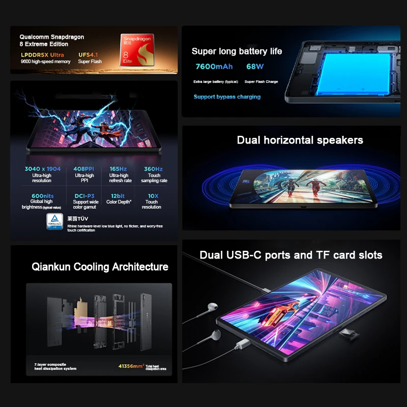 Original Lenovo Legion Y700 4th Gaming Tablet CN Version Snapdragon 8 Elite 8.8-inch 3K 165Hz Display 7600mAh Android 15 Pad PC