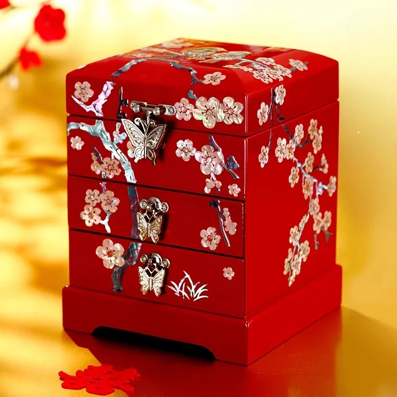 Mother-of-pearl Lacquerware Jewelry Box Drawer Wedding Gift Multi-layer Large-capacity Bracelet Jewelry Storage Box Figurines