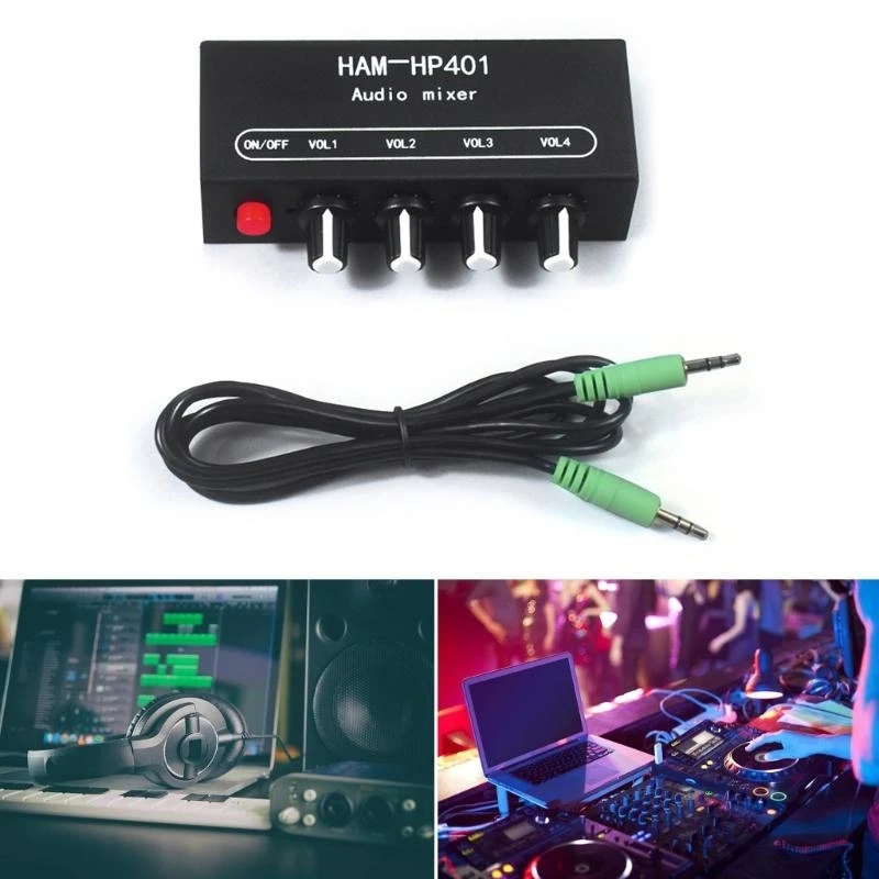 HP401 스테레오 청각 믹서 유통 업체 신호 선택기 4 입력 1 출력 3.5mm 개별 제어 헤드폰 앰프 83CE