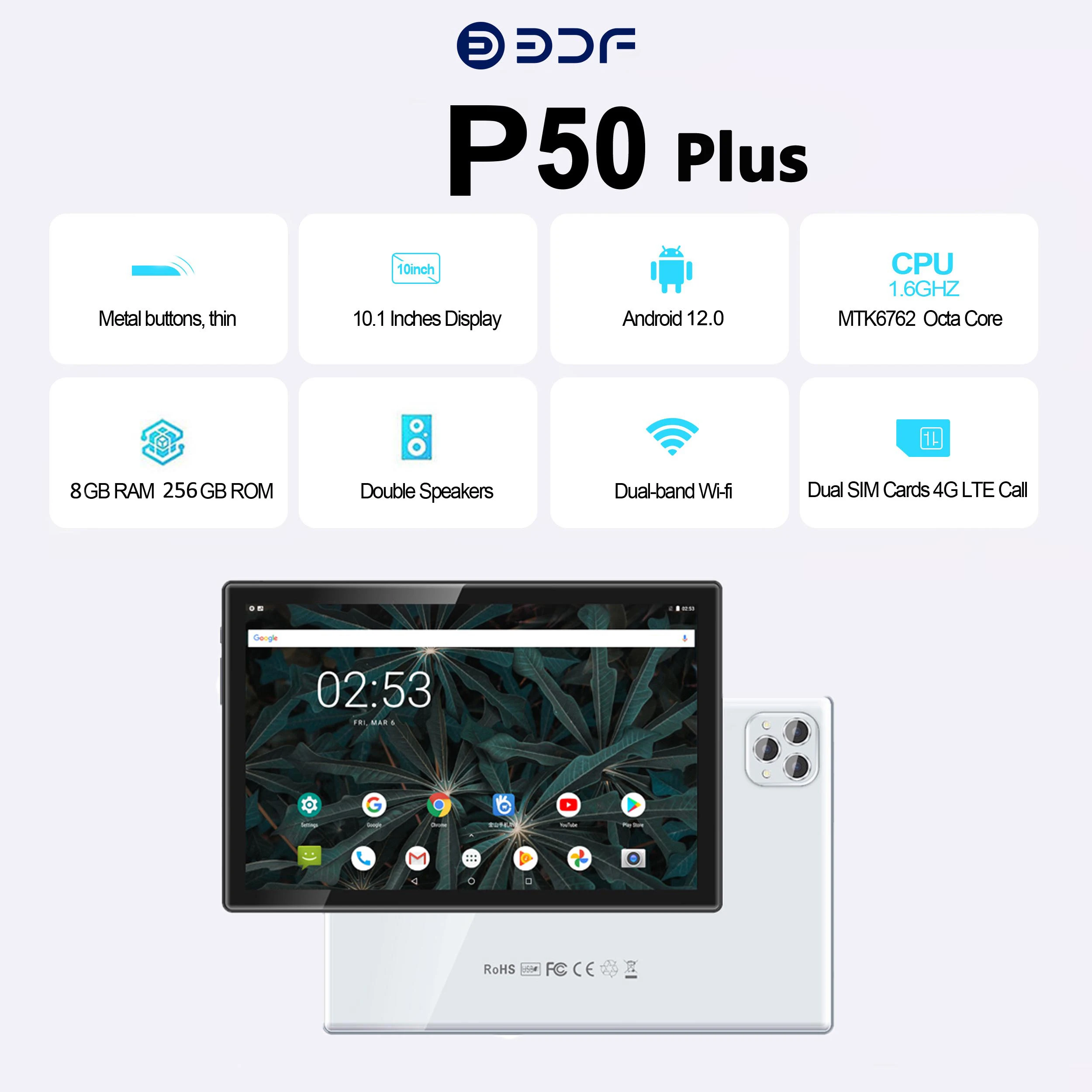 BDF P50 Plus 10.1-Inch Octa-Core Tablet with 8GB RAM, 256GB ROM, 4G Network, Bluetooth 5.0, Android 12.0 Description Image.This Product Can Be Found With The Tag Names Computer Office, Tablet pc, Tablets