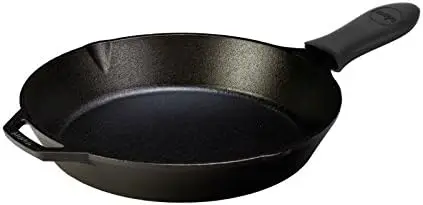 

Cast Iron Skillet with Hot - 12 inch Frying Pan with Silicone Hot Handle Holder (Black) Plate for cooking Accesorios freidora Mo