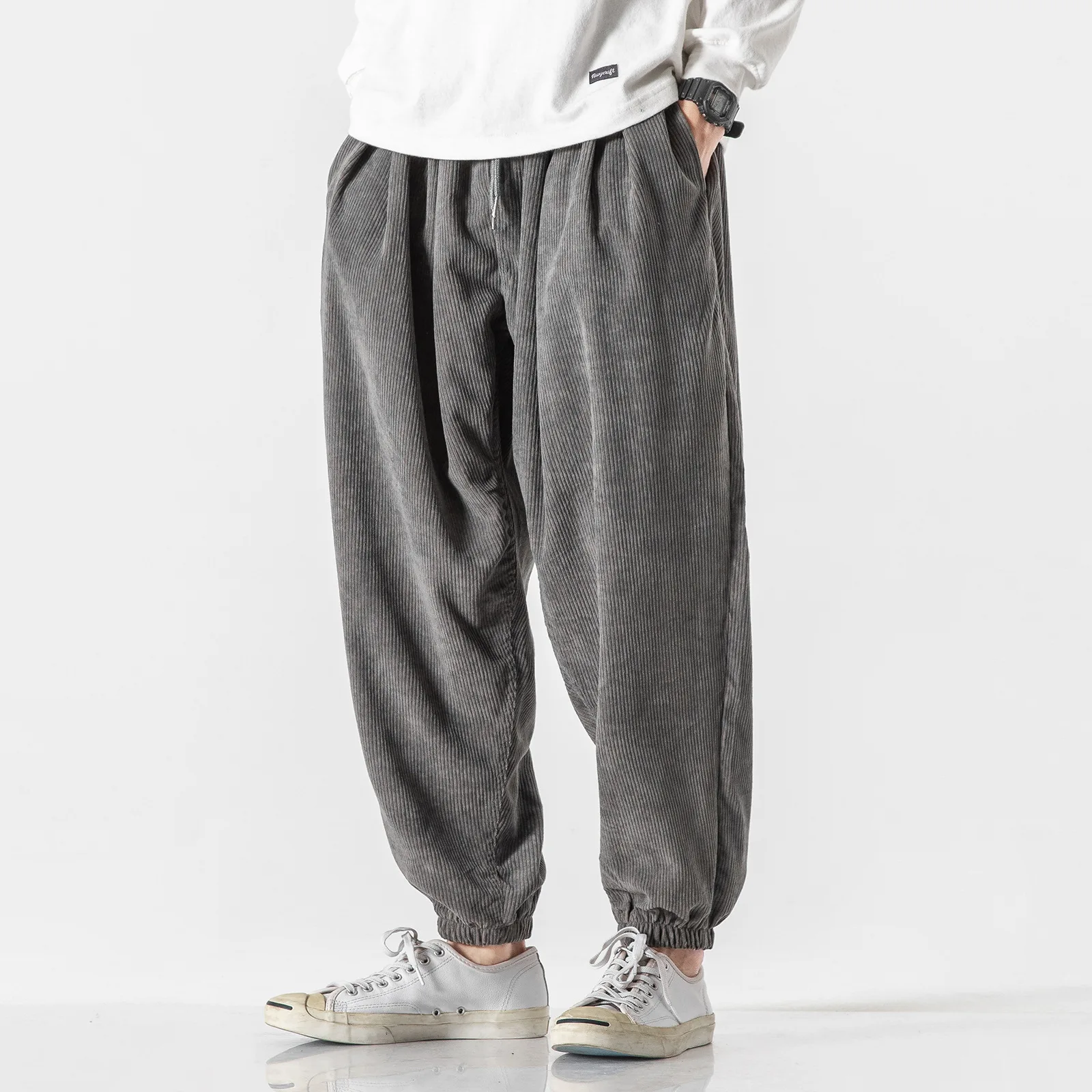 2024 Autumn Winter Men Polar Fleece Pants Men Velvet Retro Harem Pants Male Solid Color Wide Leg Pants Harajuku Jogging Trousers