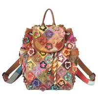 Fashion Genuine Leather Women Backpack Multicolour Flower High Quality Real Cowhide Girl Backpacks Travel Female Tote Daypack 1
