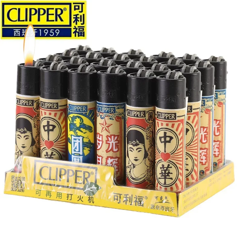 Clipper Lighter Grinding Wheel Lighter Unique Pattern Cyclic Inflatable 24 Pcs Smoking Accessories Men'S Gift