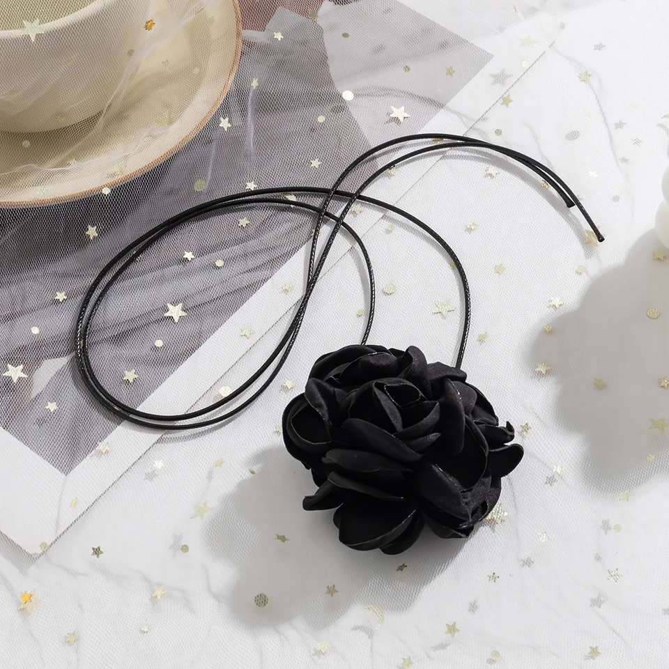 Elegante Girocollo Con Fiore Di Camelia Per Donna - Collana In Velluto Nero Regolabile, Floreale Per Matrimoni E Feste