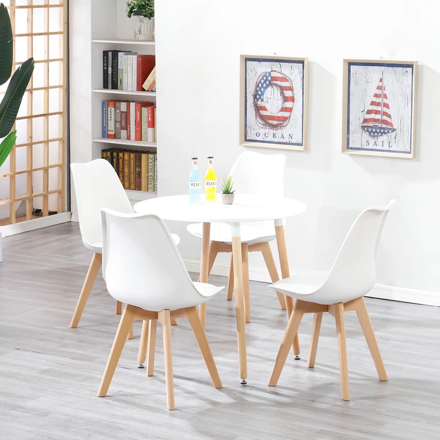 Description Picture 6 of itemDining Table Modern Round Nordic Scandinavian MDF Top Solid Beech Legs for Living Room Dining Apartment 80x 80x75cm White/Black