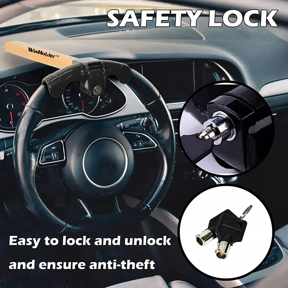 Universal Stainless Steel T-Bar Steering Lock High Security Anti-Theft Device Anti-Pry & DualGuard Keys for Car SUV Truck