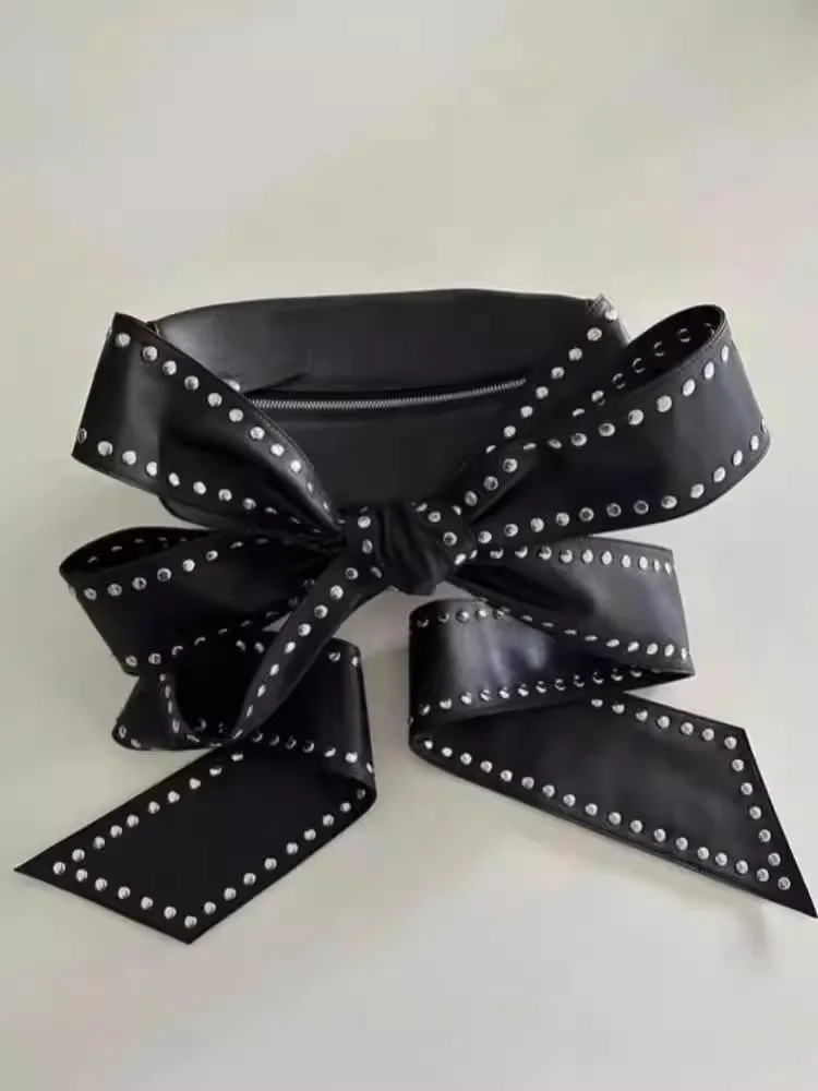 JIAERDI Y2k Grunge Black Shoulder Bags Women Retro Rivet Bow Large Capacity Handbag Ladies Fairycore Aesthetic Underarm Bag New