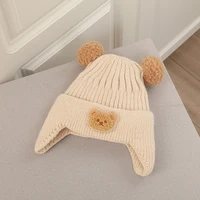 Cute Bear Pompom Baby Hats Gloves Set Cartoon Winter Knit Beanie and Mittens for Girls Boy Crochet Weather Caps Baby Accessories 6