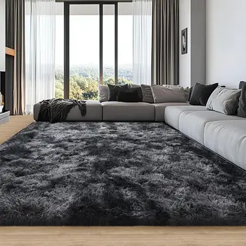 Soft Area Rugs for Living Room Non-Slip Thick Plush Carpets for Winter Tie-Dye Dark Gray Fluffy Artificial Velvet Soft Carpets 1