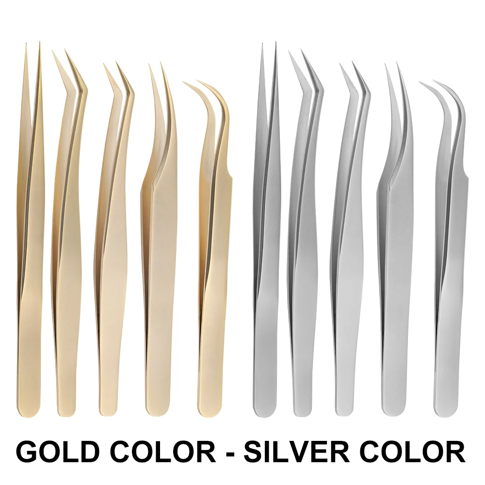 

1Pc Stainless Steel Tweezers High Quality Gold Silver Color Straight Bend Multifunction Professional Eyelash Tweezers Wendy Lash