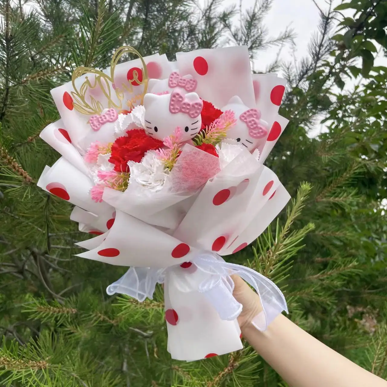 thumbnail image 1 of Cartoon Hello Kitty Plush Bouquet Plush Doll Toy Kids Toys Stuffedn Animals Christmas Valentine Graduation Birthday Gifts, 1 of 5