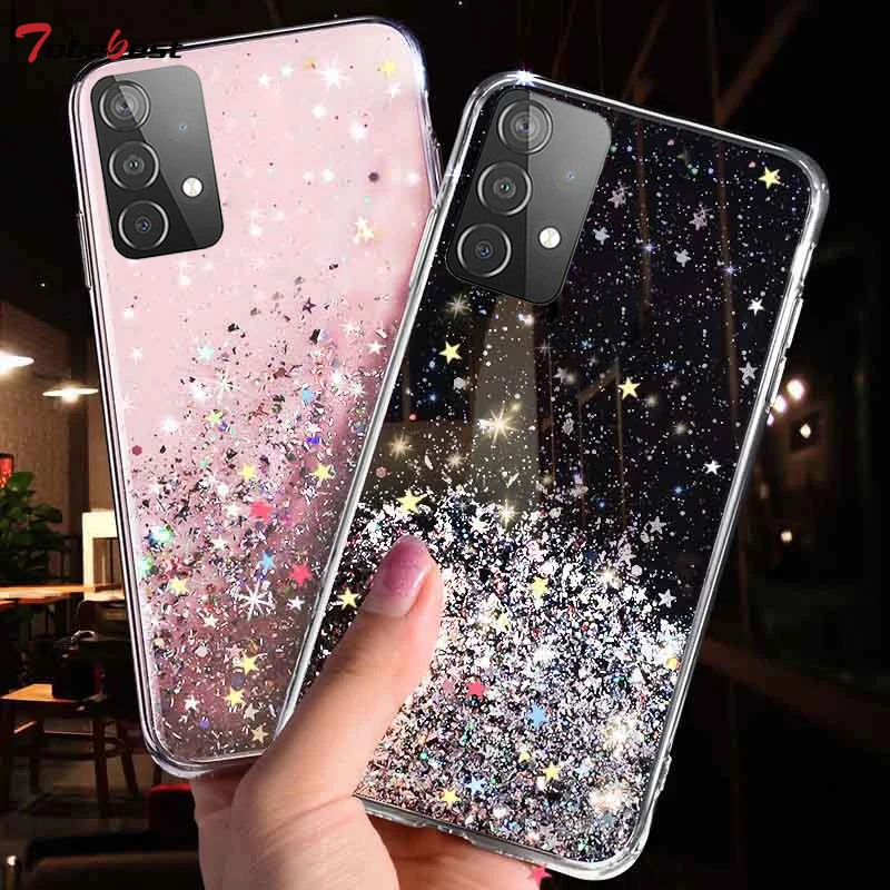 Luxury Glitter Phone Case for Samsung Galaxy M32 M12 A54 A14 A53 A52s A73  5G A34 A04 A51 4G A32 A33 A22 A71 A13 Woman Ring Cover - AliExpress