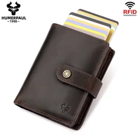 Crazy Horse Leather RFID Credit Card Holder Mens Double Anti Rfid Bank Cardholder Case Wallet Metal Business Minimalist Purse 1
