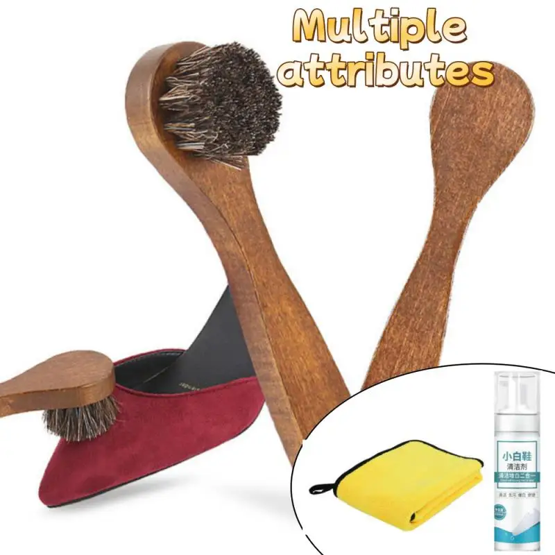 Long-handled Horse Hair Shoe Cleaning Brush with shoe Wash and Towel shoe Brush Household Soft Polishing Tool Cleaning Brush