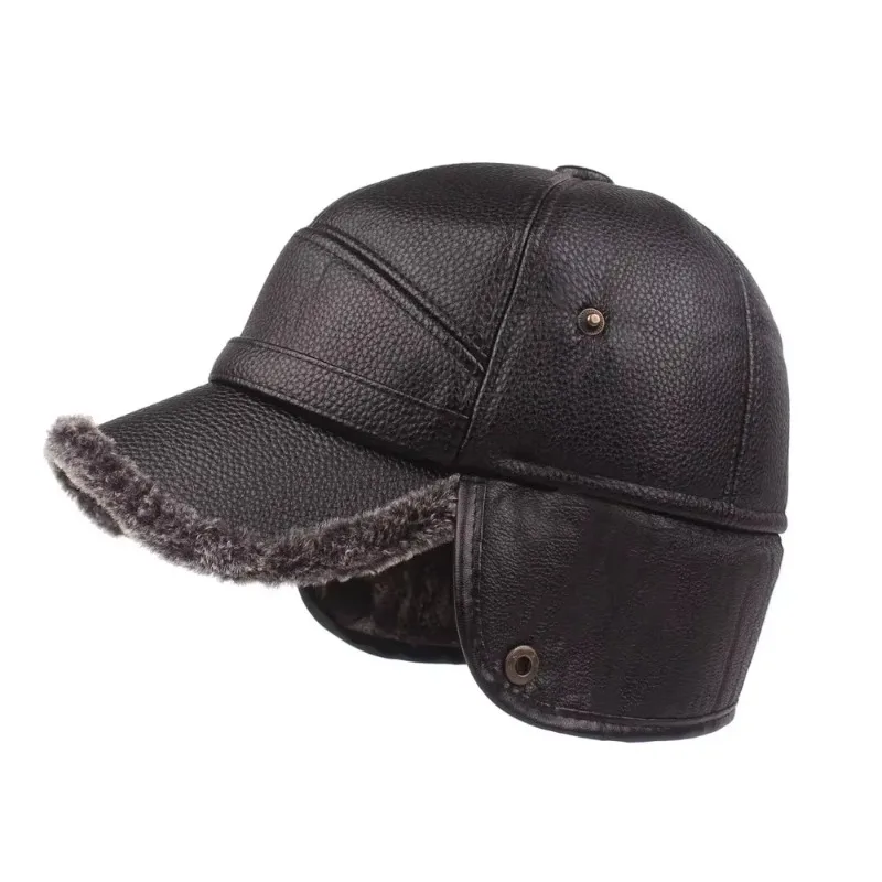 Multi Functional Foldable Winter Thickened Leather Cap With Built-in Earmuffs For Cold Wind As Warm Outdoor Sports Baseball Caps