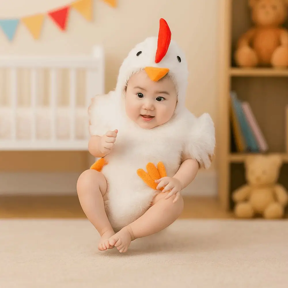 Creative Chicken Baby Photography Suit Furry Romper Bodysuit Hat Set Infant Studioshoot Outfits Cute Design Unisex Animals