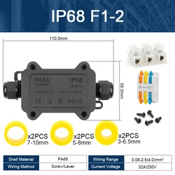 Durable Black IP68 Outdoor Waterproof Electronic Junction Box, 32A (F1 - 2)