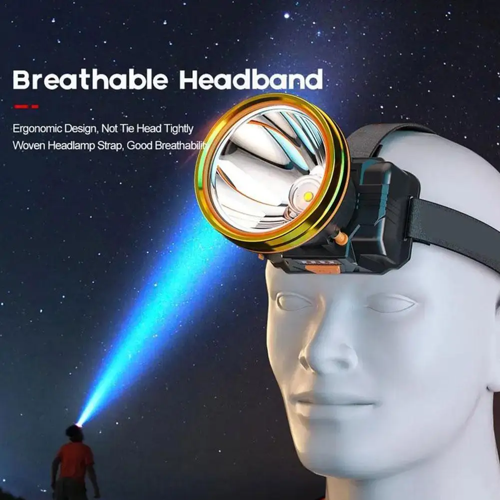 

Налобный фонарь, суперъяркий Водонепроницаемый Регулируемый головной фонарь с разъемом Type-C, для кемпинга и рыбалки