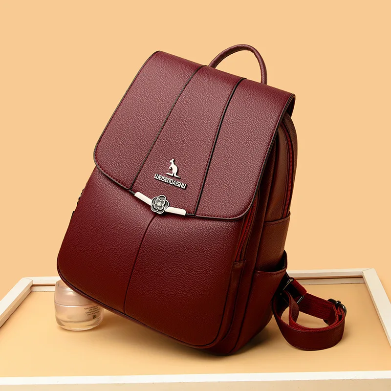 Elegant Leather Women's Backpack Large Capacity School Bags For Girls Fashion Anti-theft Feminina Travel Backpack
