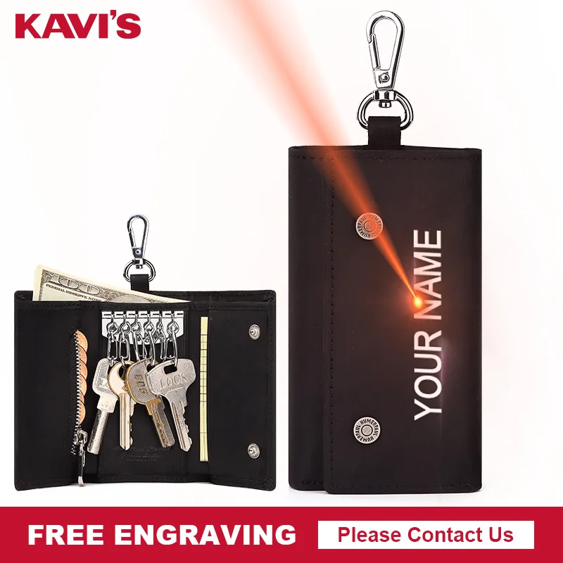 

Free Engraving Genuine Leather Keychain Small Mini Men Key Holder Organizer Pouch Cow Split Car Key Wallet Housekeeper Key Case