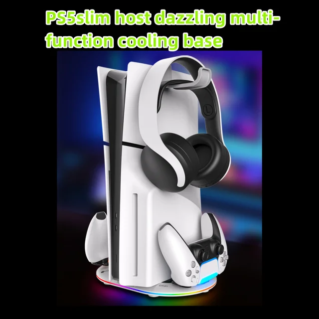 PS5pro, PS5slim Game console Optical drive digital upright stand base with lights P5 dual controller seat charger headset mount