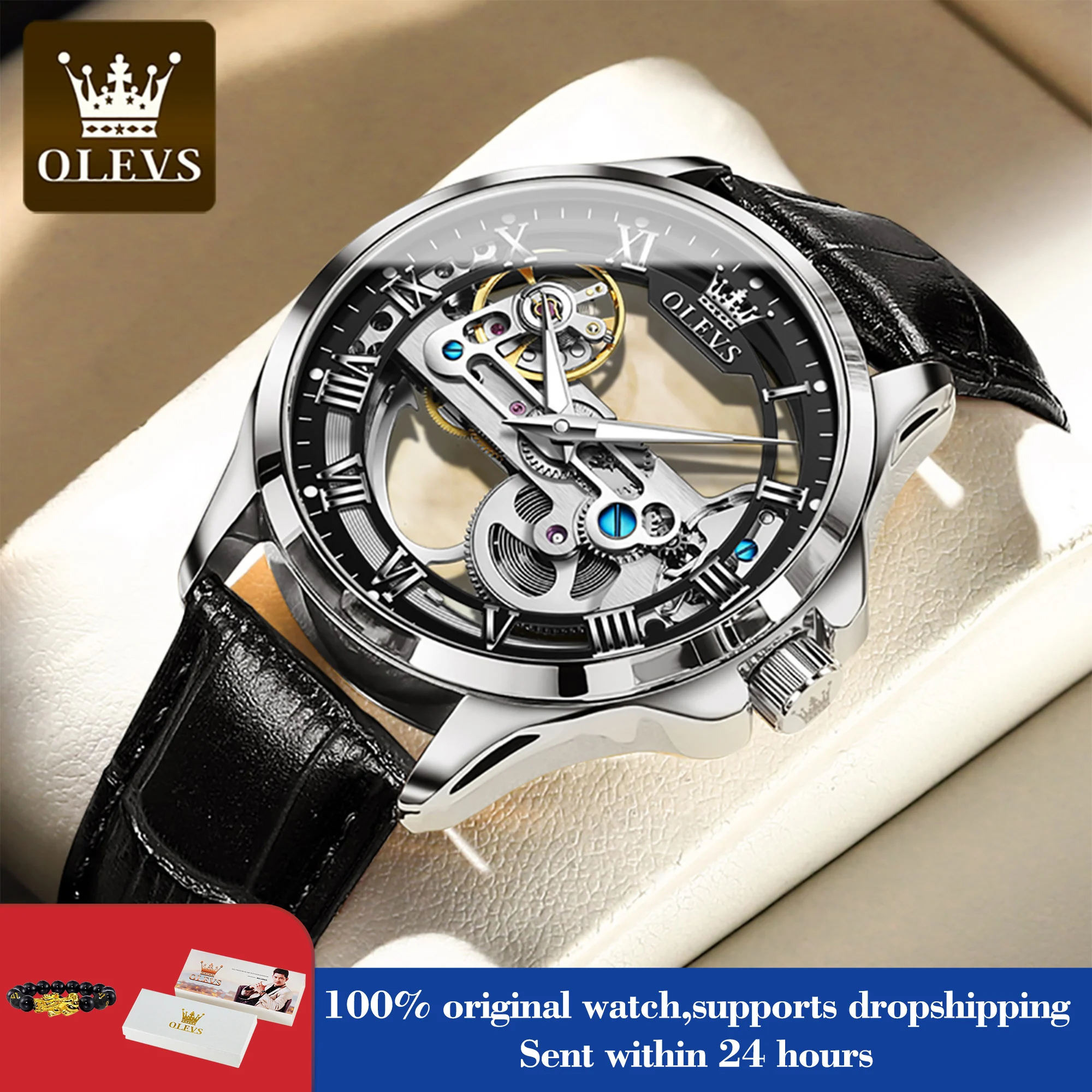 Olevs 6661 Automatik uhr für Herren Skelett Original mechanisches