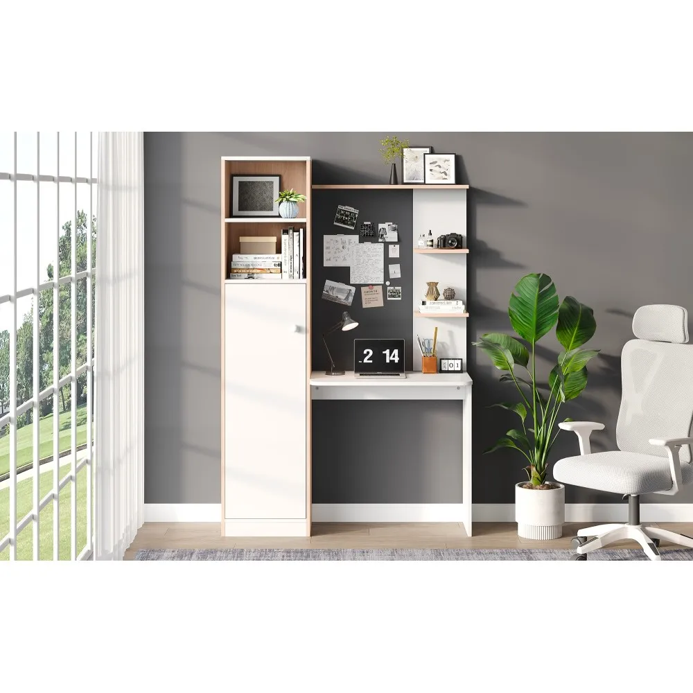 Arbeitstisch mit Stauraum – Stock-Holzkontrast, Unterschrank mit Türen und offenem Oberregal, Bürodesign, 123,5 x 45 x 16,5 cm – Detail 17