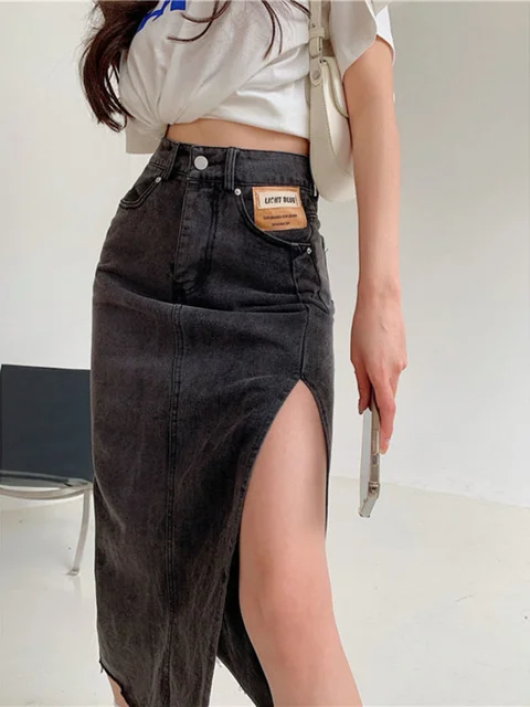 2024 Autumn Maxi Jeans Skirt Women Denim Long Skirts Female Long Korean Summer Vintage Maxi Skirt Sexy Side Split Denim Skirt Fa 1