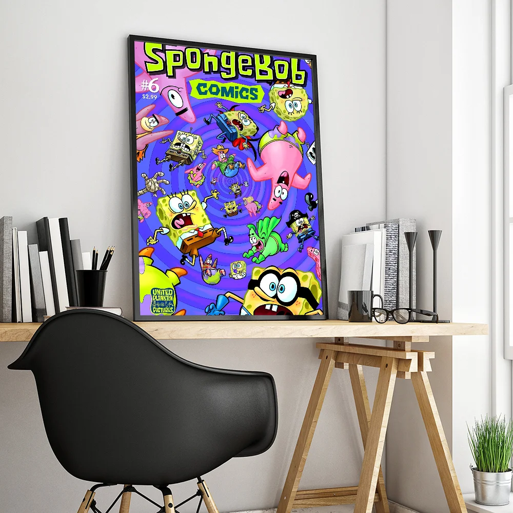 thumbnail image 1 of Póster autoadhesivo de dibujos animados divertidos de Bob Esponja, pantalones bonitos, papel blanco, pegatina para pared, decoración de bar, cafetería, 1 of 5