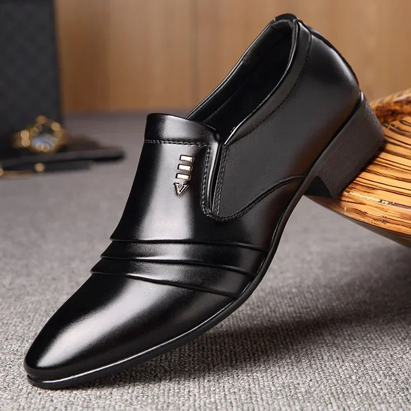 Mens Leather Dress Shoes Mens Dress Shoes PU Leather Fashion Men Business Dress Loafers Pointy Black Shoes Oxford Breathable Pointed Formal Wedding