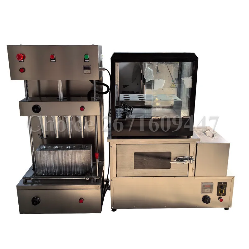 Automatic 4 Cones Sweet Pizza Cone Maker Ice Cream Cone Forming Machine with Rotary Oven Warmer