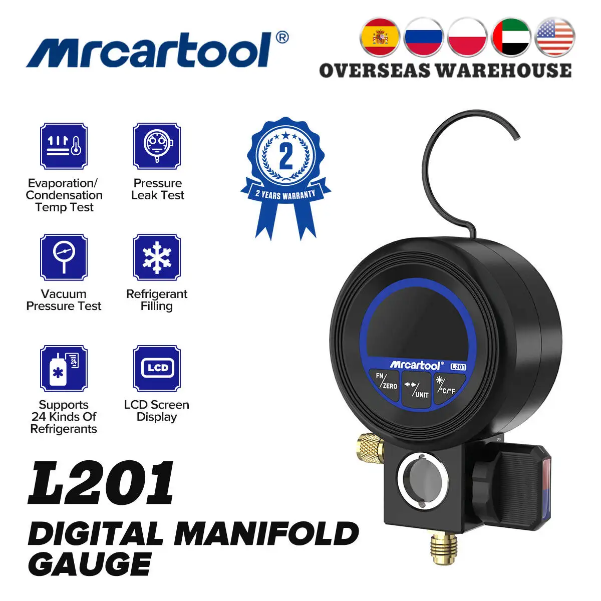 진공 압력 테스터 디지털 매니폴드 게이지 키트 R134a HVAC L201 공조 냉매 누출 테스트 도구 PK 테스토