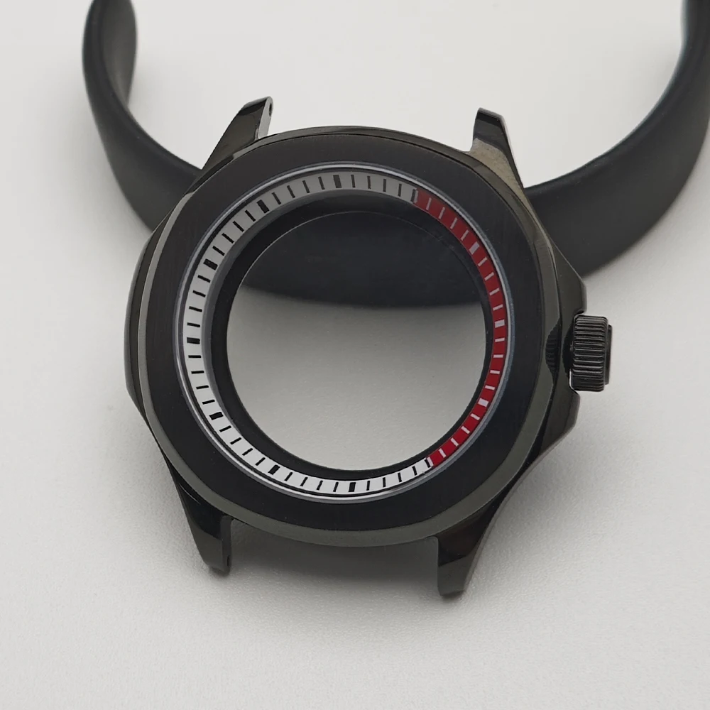Black Steel Watch Case with Chapter Ring and Sapphire Glass, 39.5mm