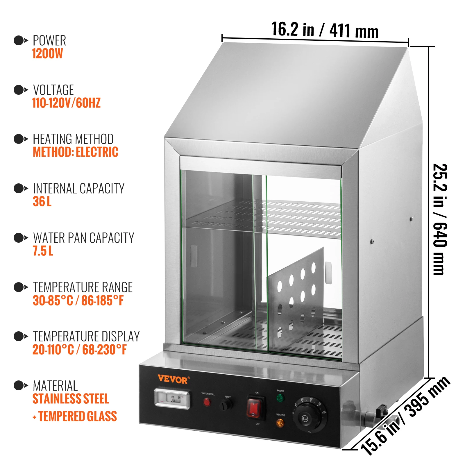 VEVOR Hot Box Food Warmer 25x15x24 Concession Warmer with Water Tray Four Disposable Catering Pans Countertop Pizza Patty Pastry Empanada