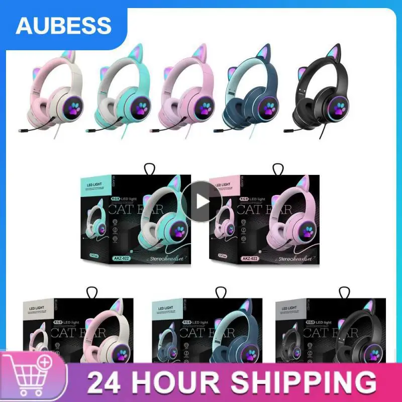 Cat Ear Gaming Headphone Led Light Girl Gamer Cuffie Cablate Gioco Stereo Cat Auricolare Pc Auricolare Con Microfono Per Tablet Ps5 Fifa