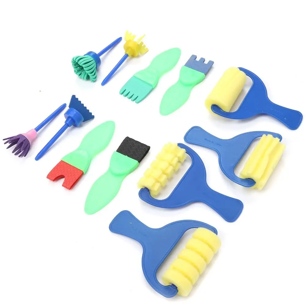 12PCS EVA 폼으로 만든 페인팅 스폰지 브러쉬 부드러운 질감 멀티 패턴 모듬 DIY 드로잉 도구 롤러 및 스탬프 콤보