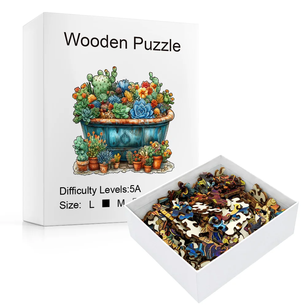 Wooden Puzzle jigsaw puzzles wooden jigsaw puzzles wooden puzzle toys educational puzzles Challenging Colorful Succulent Plants and Animal Shapes for Home Dec