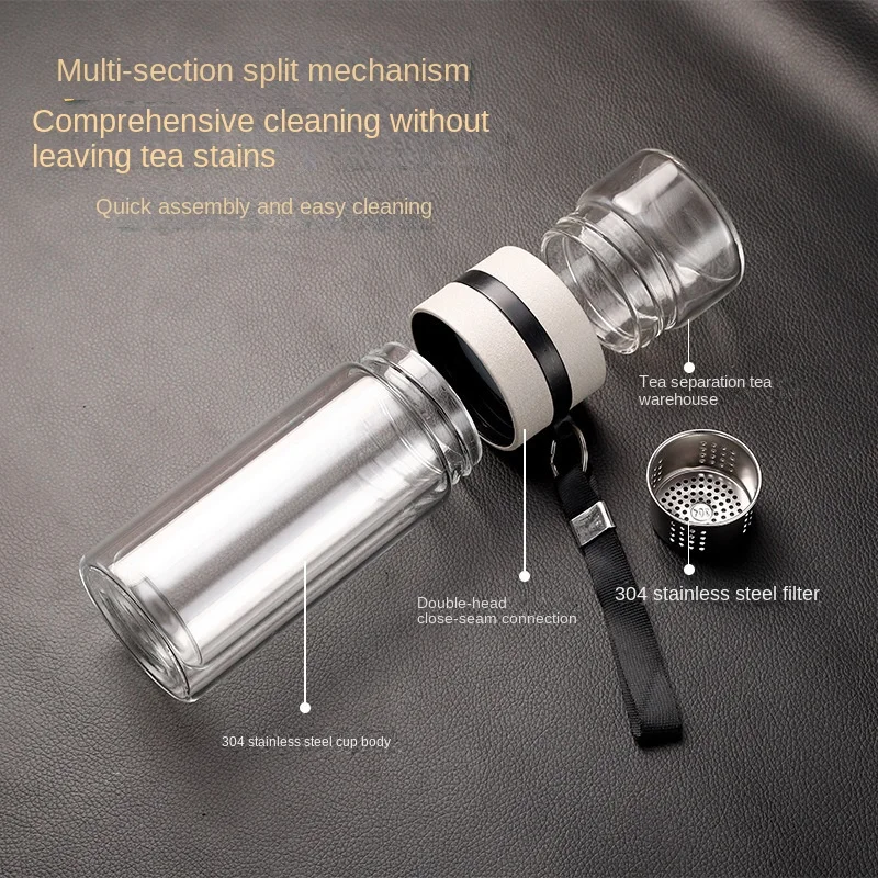 NEW Glass Bottle Double Wall Transparent Borosilicate Glass Teacup with Handle Portable Independent Tea Warehouse Drinkware - 4