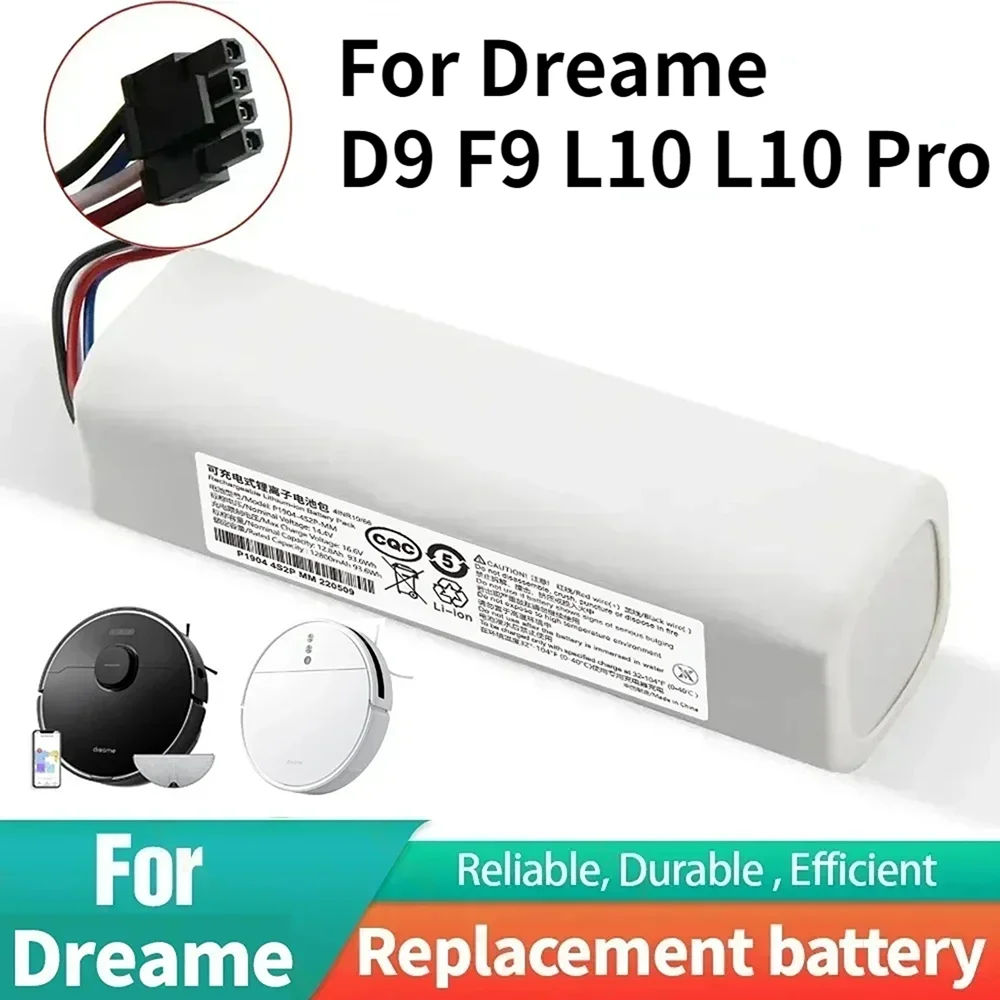 

Genuine for Dreame Robot Vacuum Mop Cleaner D9 F9 L10 L10 Pro 12800mAh Lithium-ion Battery Pack 4INR19/66-2