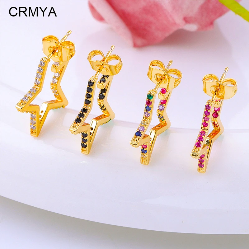 

CRMYA Gold-color Hoop Earrings For Women Fashion Piercing Color CZ Zirconia Five-pointed Star Earrings 2023 Jewelry Wholesale