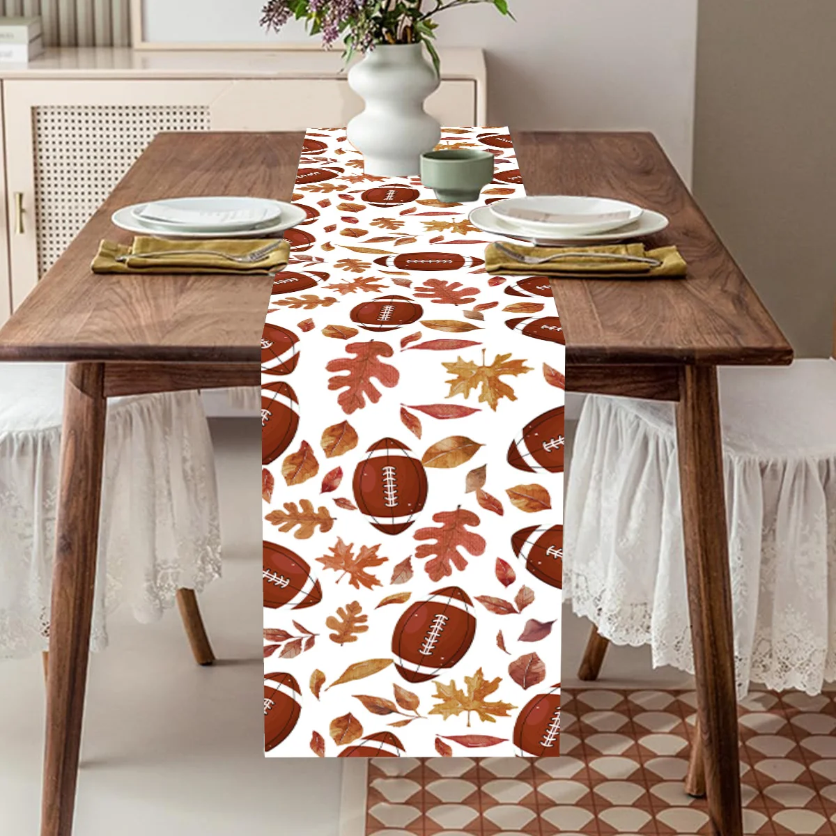 Rugby Football Sport Theme Table Runner Touch Down Football Birthday Party Decoration Kids Boy Baby Shower Home Table Decor