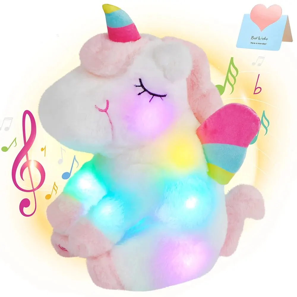 Plush Toy Glow Guards Musical Unicorn Stuffed Animal with LED Night Lights Children's Day Birthday Music Doll Gifts for Girls
