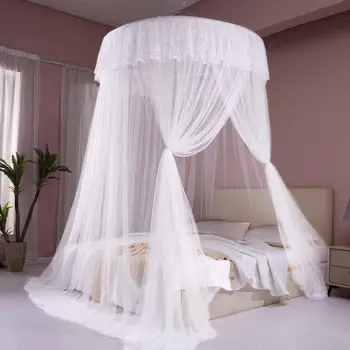 Beautiful 1.5-Diameter Large Dome Lace Mosquito Net Universal No Installation Bed Curtain Solid Color Fine Meshes Bed Nets