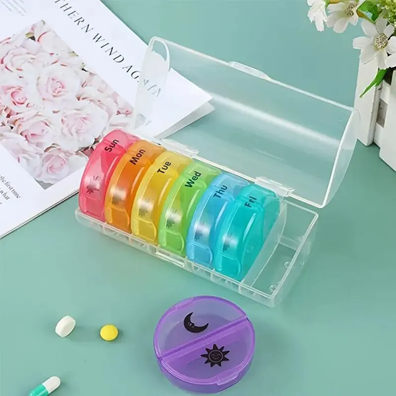 Pill Box 7 Days a Week Morning and Evening Health Care Portable Box to