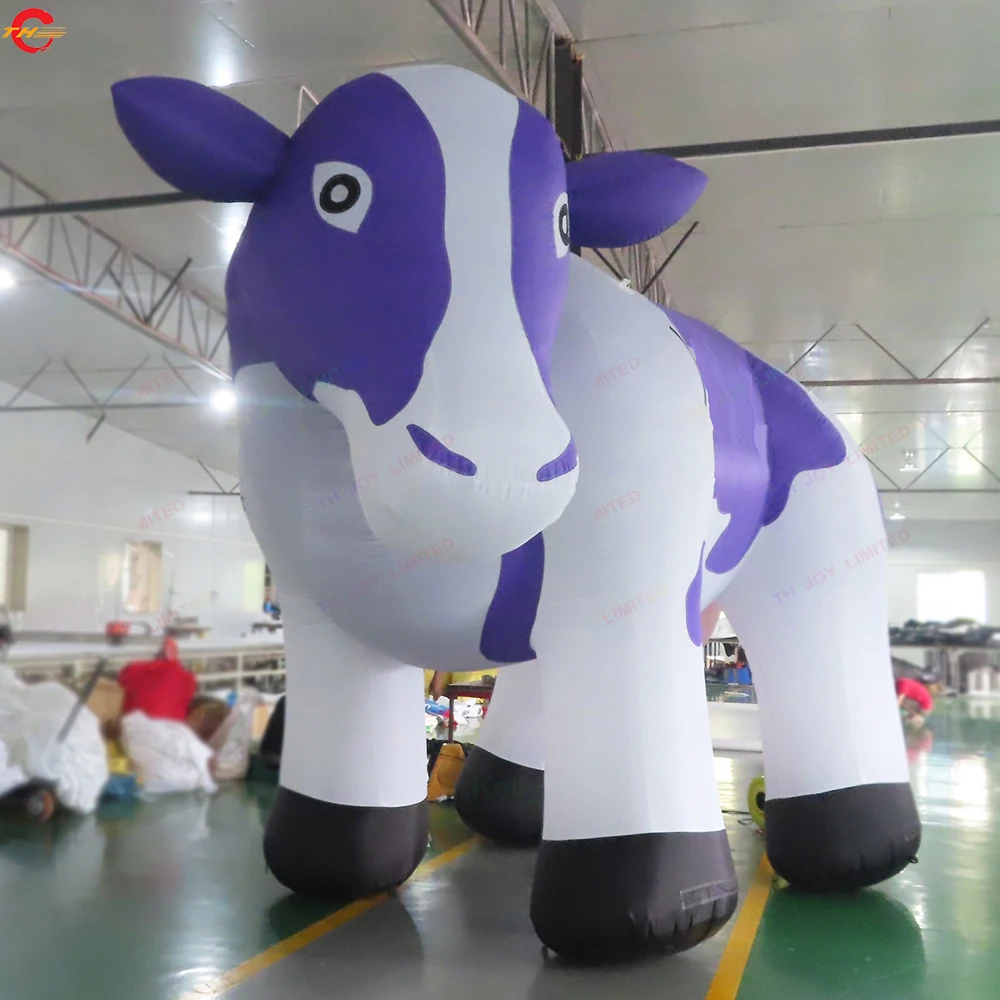 

Free Shipping 6m Long 3m High Twisted Head Inflatable Milk Cow Replica Giant Animal Cartoons with Blower
