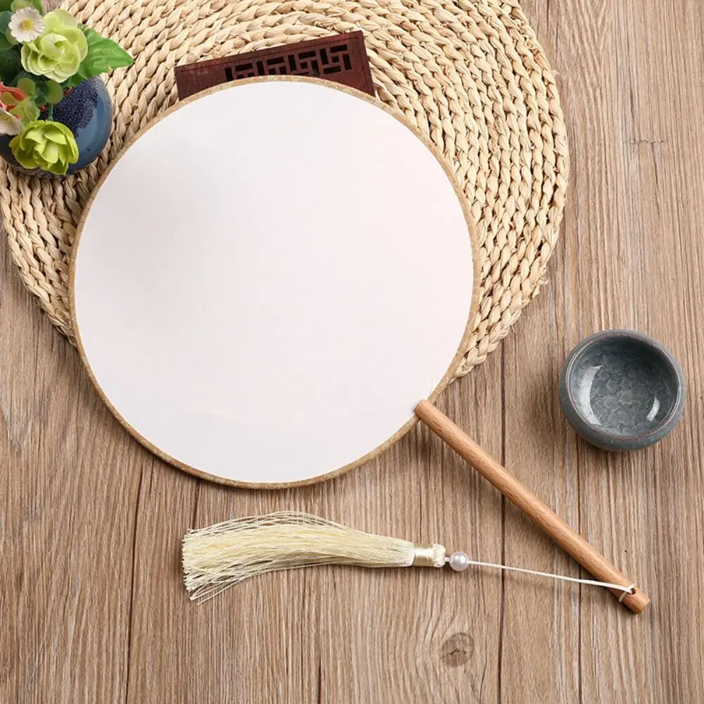 Vintage-Style Hand Fan with Tassel - Elegant Unfinished Art