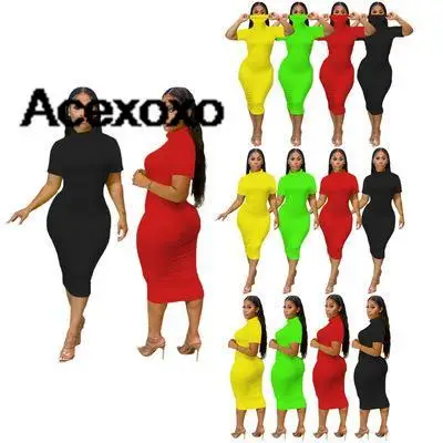 

2023 new summer fashion sexy short sleeve solid color dress woman