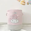 Large Pink Laundry Basket Kids Toys Storage Basket with Handles Fabric Foldable Cute Cartoon Castle Nursery Hamper Gift Basket 1
