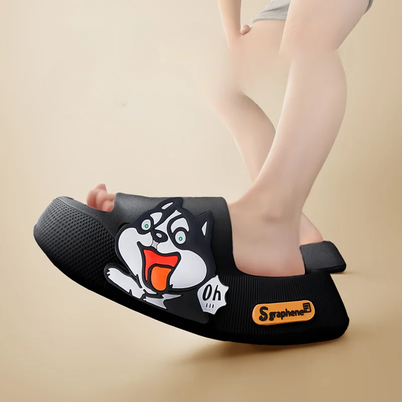 Cute Husky Dog Sticker Thick Sole Women Slippers Bathroom Beach Indoor Sandals Summer Puppy Slides Cool Men Sandalias Shoes